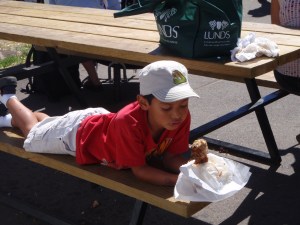 7-years old with his turkey leg.