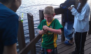 Andy taking off fish for Crystel and Antonio