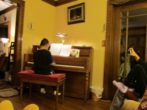 Antonio giving a recital. He took piano lessons for one year and drum lessons for one year.