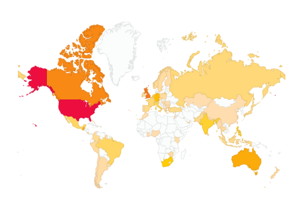 The darker the color, the more views that originate from that country.