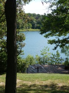The sound of water lapping and the wind in the trees help the words flow